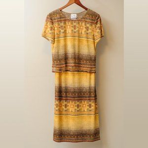 Joseph Ribkoff Boho Print Tassel Hem Dress - Gold/Brown - Size 8 (fits small)